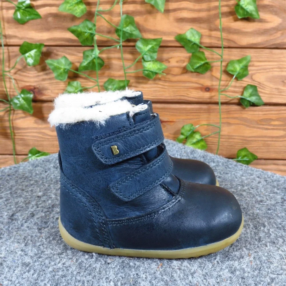 Bobux Aspen Unisex Baby Winter Boot Size 18 EU Cold Weather Navy Blue Leather